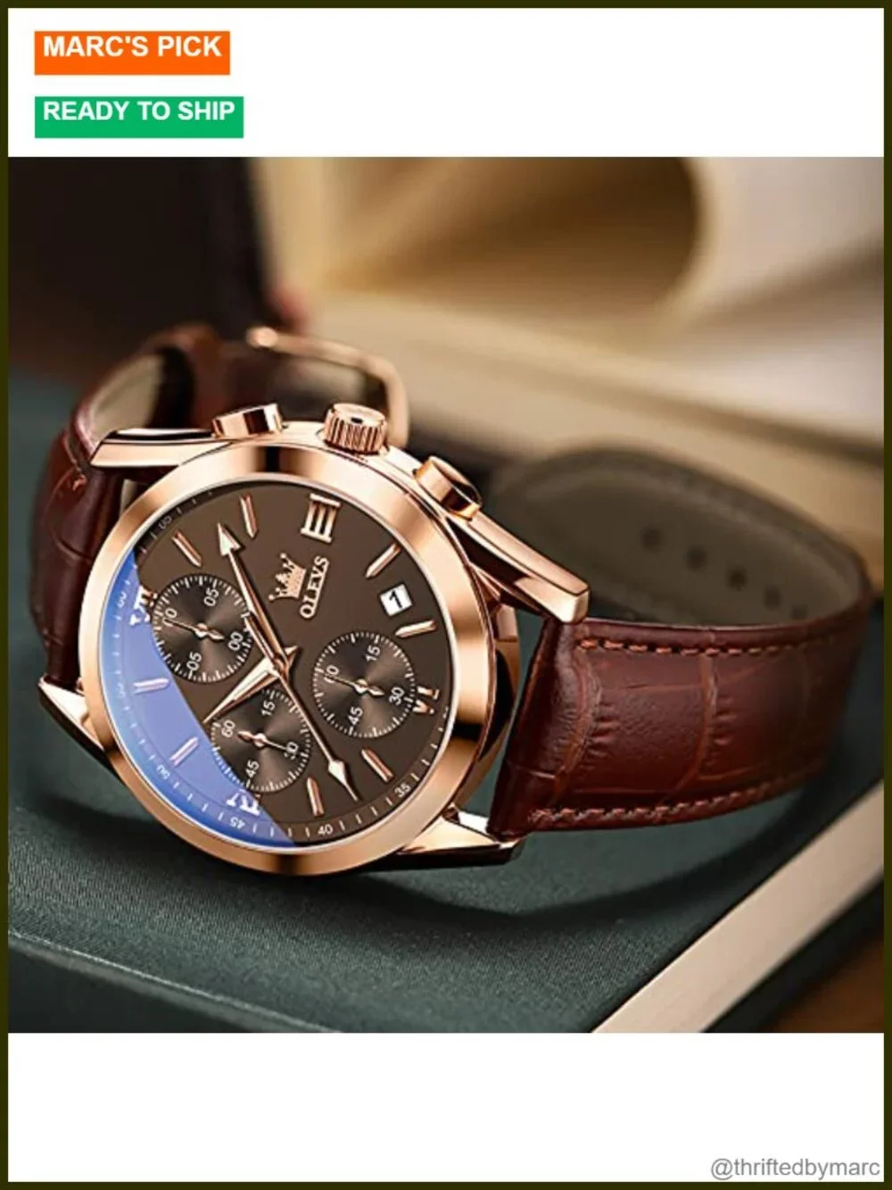 Leather Chronograph Dress Watch Luminous Analog Quartz Waterproof Men